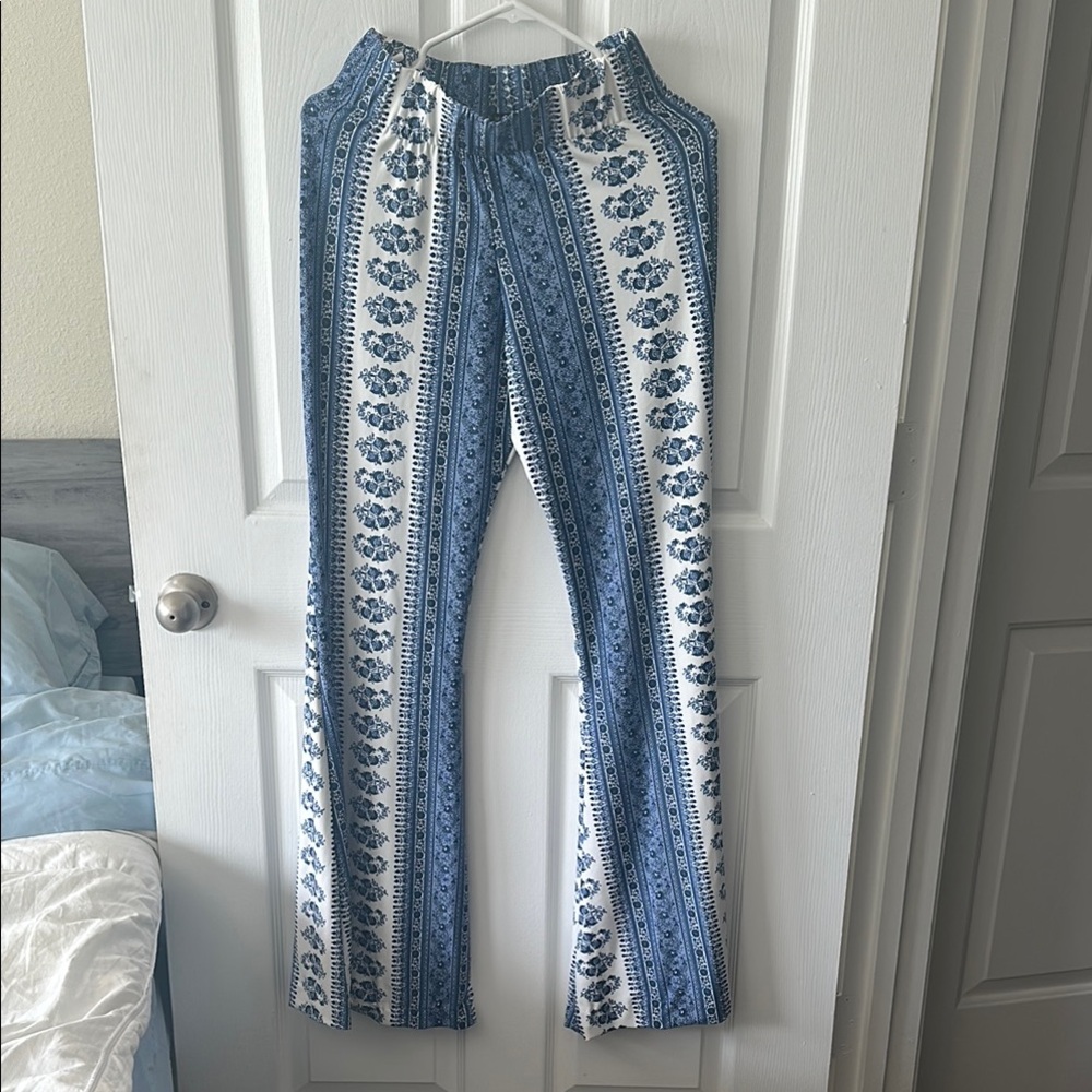 Blue and White Wide Leg Pants
